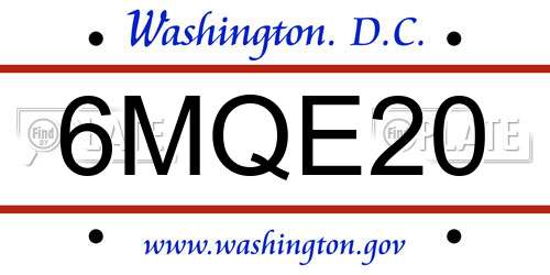 6MQE20 District Of Columbia License Plate