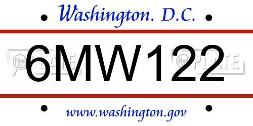 6MW122 District Of Columbia License Plate