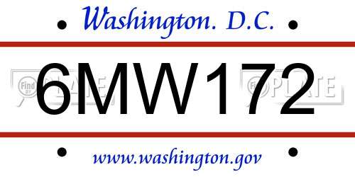 6MW172 District Of Columbia License Plate