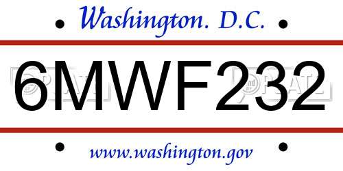 6MWF232 District Of Columbia License Plate