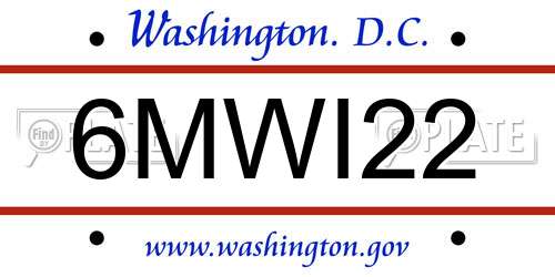 6MWI22 District Of Columbia License Plate