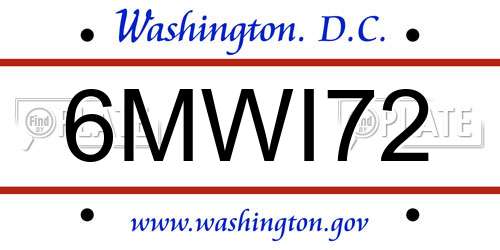 6MWI72 District Of Columbia License Plate