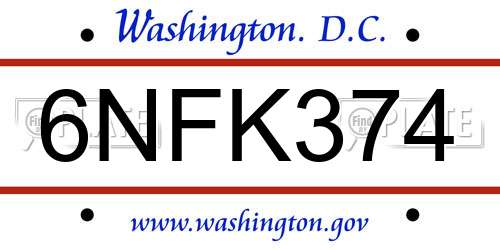 6NFK374 District Of Columbia License Plate