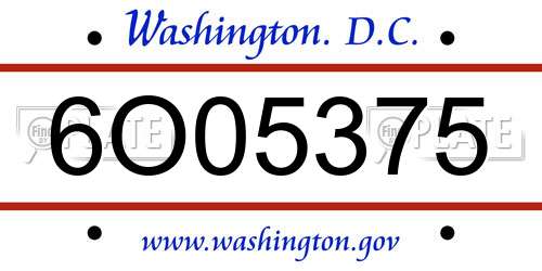 6O05375 District Of Columbia License Plate