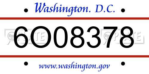 6O08378 District Of Columbia License Plate