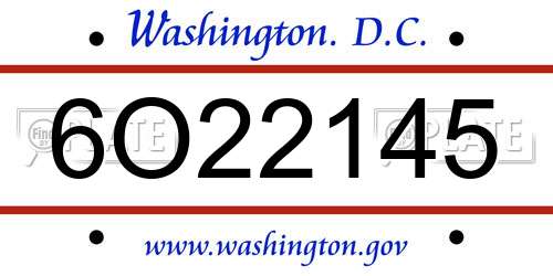 6O22145 District Of Columbia License Plate