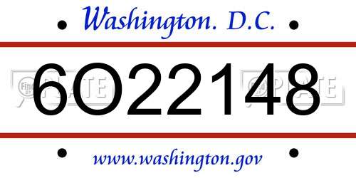 6O22148 District Of Columbia License Plate
