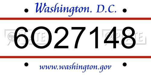 6O27148 District Of Columbia License Plate