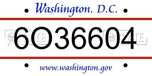 6O36604 District Of Columbia License Plate