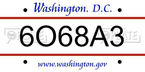 6O68A3 District Of Columbia License Plate