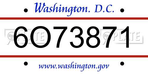 6O73871 District Of Columbia License Plate