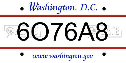 6O76A8 District Of Columbia License Plate