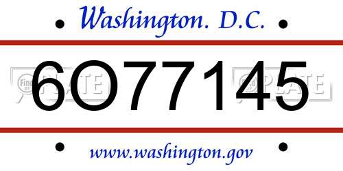 6O77145 District Of Columbia License Plate