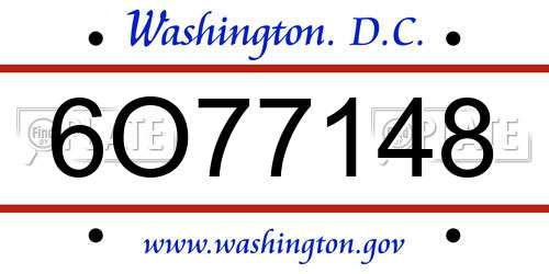 6O77148 District Of Columbia License Plate