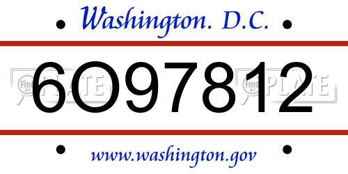 6O97812 District Of Columbia License Plate