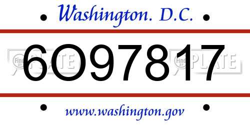 6O97817 District Of Columbia License Plate