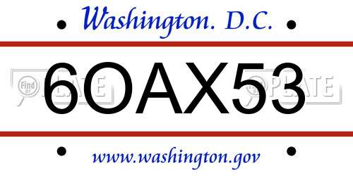 6OAX53 District Of Columbia License Plate