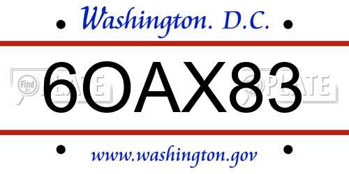 6OAX83 District Of Columbia License Plate