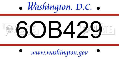 6OB429 District Of Columbia License Plate