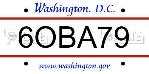 6OBA79 District Of Columbia License Plate