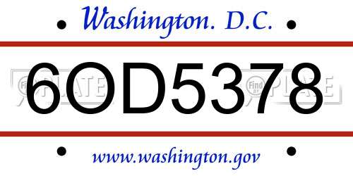 6OD5378 District Of Columbia License Plate