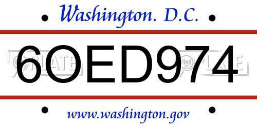 6OED974 District Of Columbia License Plate