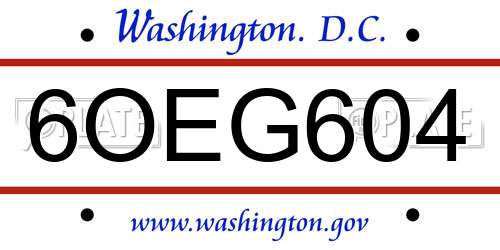 6OEG604 District Of Columbia License Plate