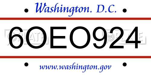 6OEO924 District Of Columbia License Plate