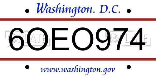 6OEO974 District Of Columbia License Plate
