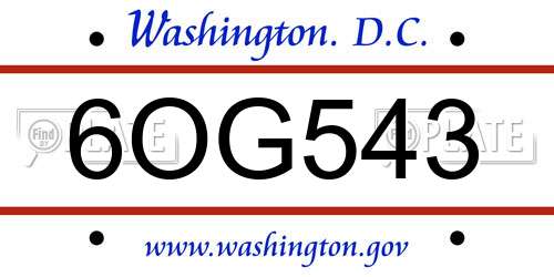 6OG543 District Of Columbia License Plate