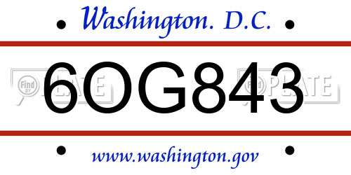 6OG843 District Of Columbia License Plate