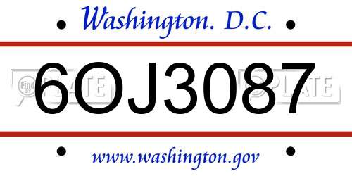6OJ3087 District Of Columbia License Plate