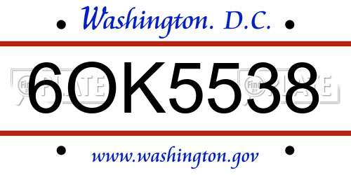 6OK5538 District Of Columbia License Plate