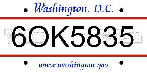 6OK5835 District Of Columbia License Plate