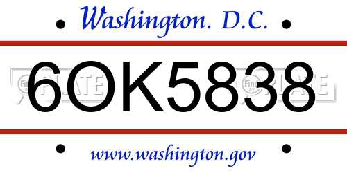 6OK5838 District Of Columbia License Plate
