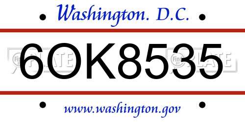 6OK8535 District Of Columbia License Plate