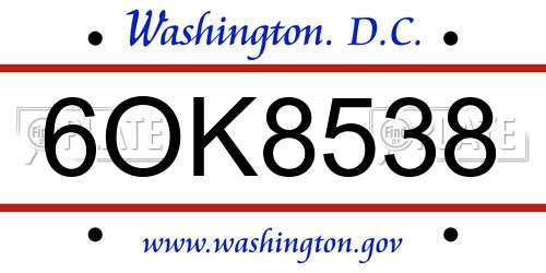 6OK8538 District Of Columbia License Plate