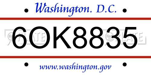 6OK8835 District Of Columbia License Plate