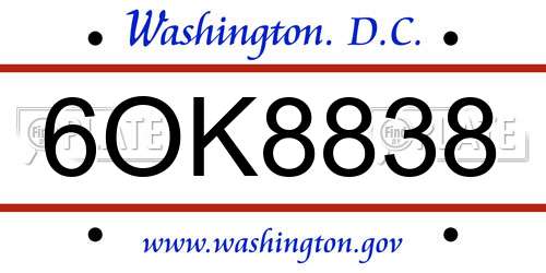 6OK8838 District Of Columbia License Plate