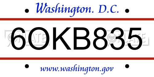 6OKB835 District Of Columbia License Plate