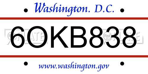 6OKB838 District Of Columbia License Plate