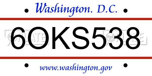 6OKS538 District Of Columbia License Plate