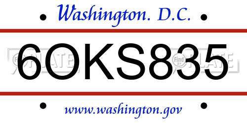 6OKS835 District Of Columbia License Plate