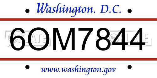 6OM7844 District Of Columbia License Plate