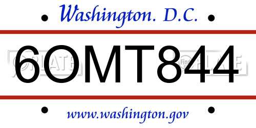 6OMT844 District Of Columbia License Plate