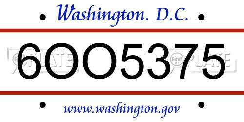 6OO5375 District Of Columbia License Plate