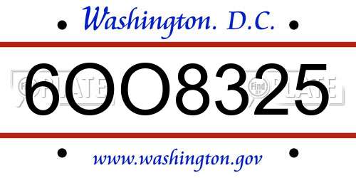 6OO8325 District Of Columbia License Plate