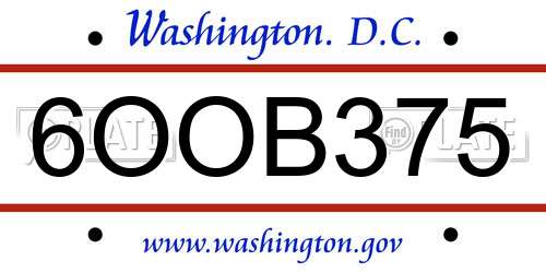 6OOB375 District Of Columbia License Plate