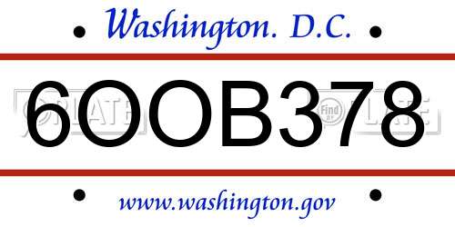 6OOB378 District Of Columbia License Plate