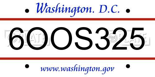 6OOS325 District Of Columbia License Plate